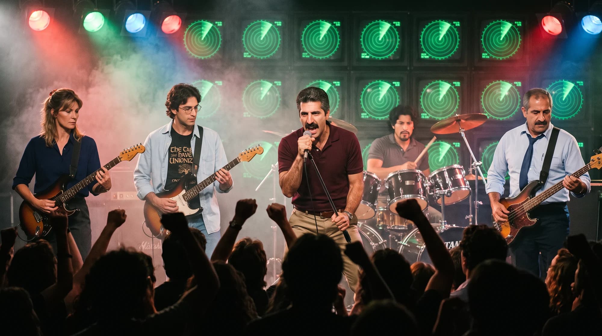 Punishment Vectors on stage in front of radar scopes