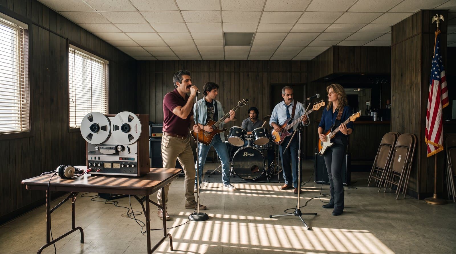 A rented American Legion hall set up for recording