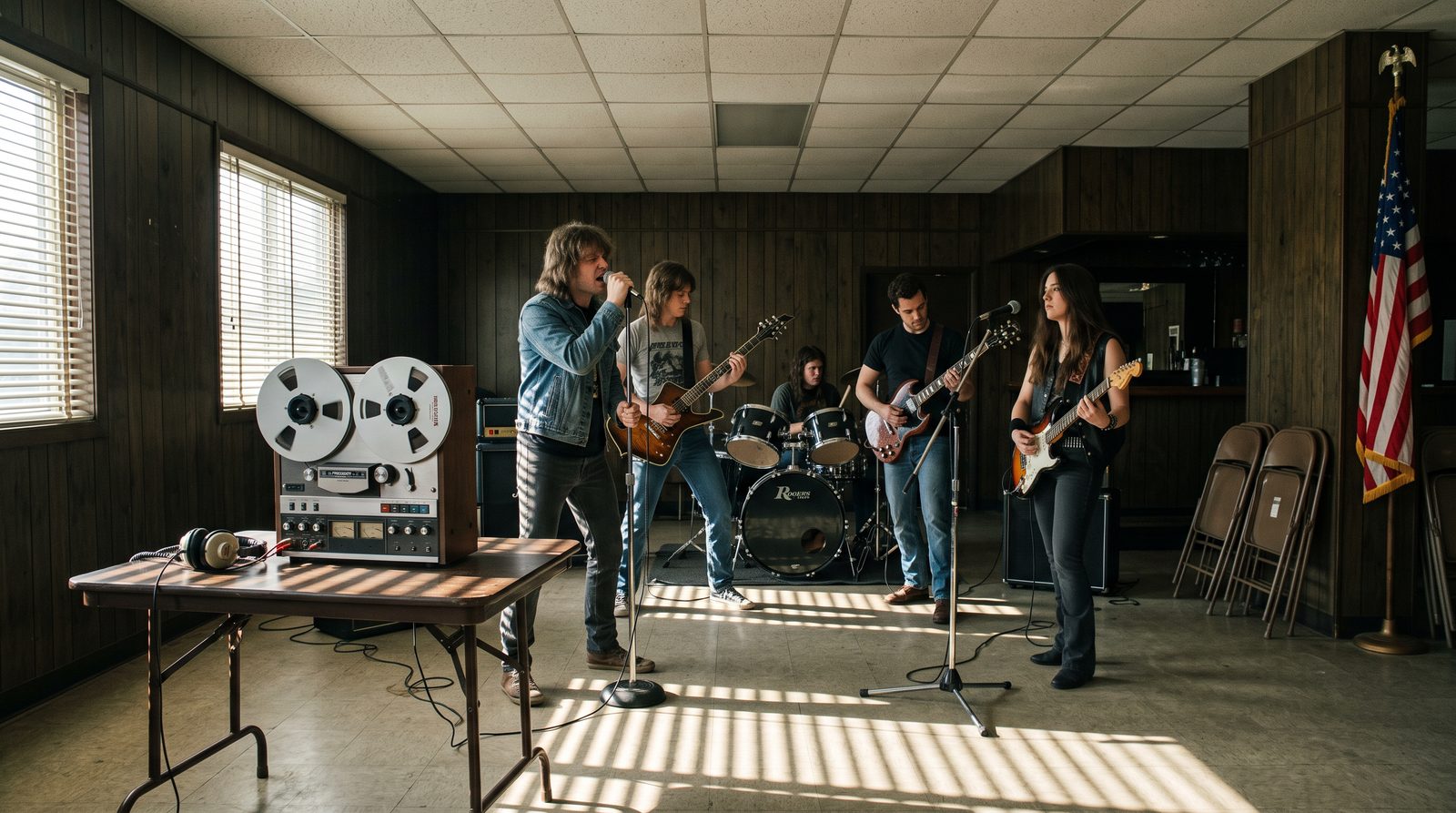 A rented American Legion hall set up for recording
